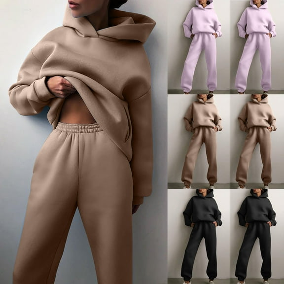 Dazajoo Hoodie Sweatsuit for Women Oversized Hooded Sweatshirt and Jogger Sweatpants Matching Track Suit 2025 Womens Solid Lounge Set 2 Piece Outfits,Black,L