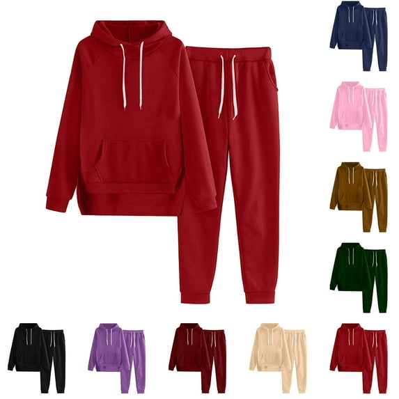 Dazajoo Jogger Sets for Women 2 Piece Sweatsuits Casual Slit Pullover Hoodies and Drawstring Sweat Pants Fall Long Sleeve Track Outfits,Pink,XXL