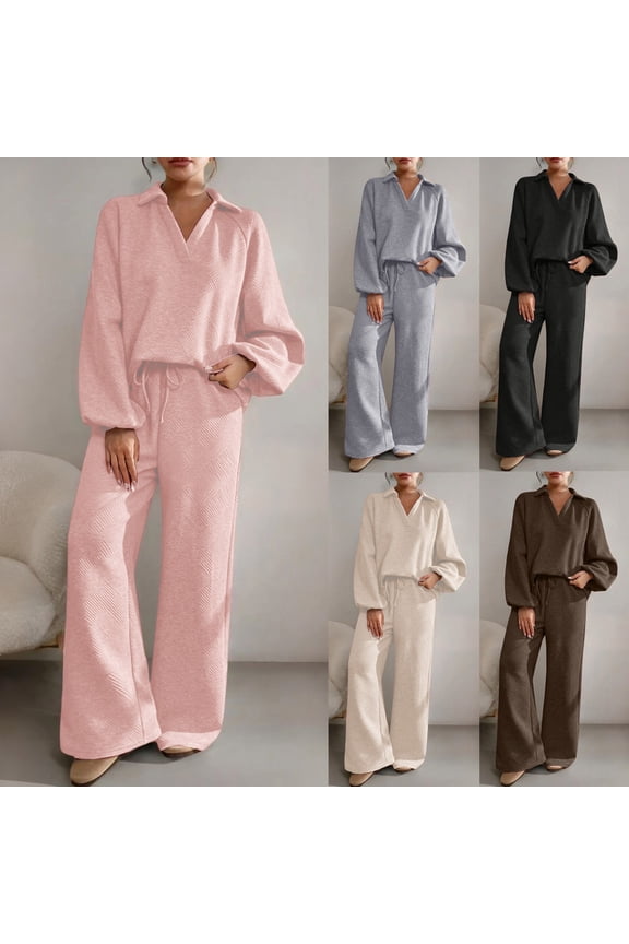 Jogging Suits for Women Long Sleeve Pullover and Wide Leg Drawstring Sweatpants Casual Outdoor Tracksuits,Coffee,S