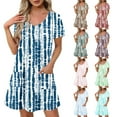 thumbnail image 1 of Dazajoo Knee Length Dresses for Women 2025 Casual Tie Dye Short Sleeve Sundress with Pockets Summer Loose Fit V Neck Midi Dress,Pink,L, 1 of 8
