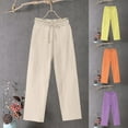 thumbnail image 1 of Dazajoo Women's Cotton Linen Pants Casual Elastic Drawstring Straight Leg Pants 2026 Summer Beach Pants Trousers with Pockets,Yellow,XL, 1 of 4