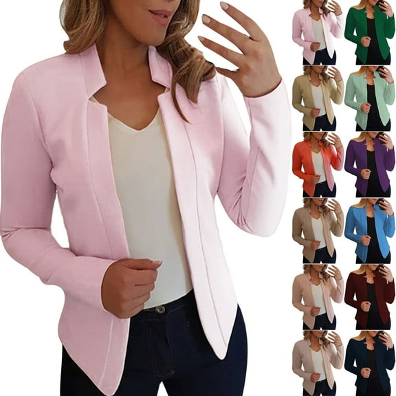 Dazajoo Light Blazers for Women Casual Long Sleeve Open Front Suit Jacket Work Office Solid Color Business Blazer,Wine,S