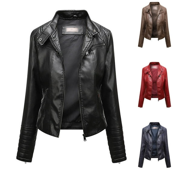 Dazajoo Lightweight Jackets Womens Oversized Faux Leather Motorcycle Jacket Fall Fashion Moto Biker Coat,Dark Blue,M