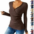 thumbnail image 1 of Dazajoo Lightweight Sweater for Women Casual Deep V Neck Long Sleeve Tops Ribbed Knit Button Cross Wrap Pullover,Purple,L, 1 of 8