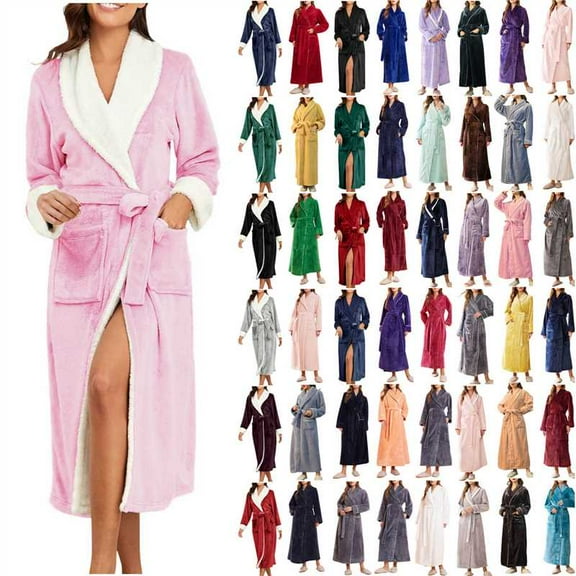 Dazajoo Limited Time Deal Women's Bath Robes Fashion Solid Color Fleece Thickened Warm Comfy Long Bathrobe Nightgown Home Wear Pajamas,Black,M
