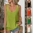 thumbnail image 1 of Dazajoo Linen Cotton Summer Tank Tops for Women Solid Color Irregular Hem Sleeveless Tshirts Casual Loose Fit Beach Shirts,Green,S, 1 of 10