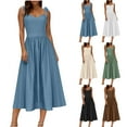 thumbnail image 1 of Dazajoo Linen Dresses for Women 2025 Spaghetti Backless Summer Cocktail Long Dress Vacation Flowy Beach Boho Sundresses,Black,XXXL, 1 of 9