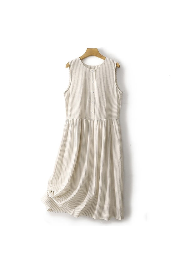 Linen Dresses for Women Texture Loose Sleeveless Vest Maxi Dress 2025 Summer Solid Color Tank Dresses,White,M