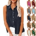 thumbnail image 1 of Dazajoo Linen Sleeveless T Shirts for Women Button Down Lapel Collared Cotton Tank Tops Summer Solid Color Basic Vest Deals Today,Hot Pink,M, 1 of 8