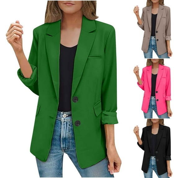 Dazajoo Long Sleeve Blazers for Women Classic Solid Color Open Front Office Suit Jackets 2025 Womens Fall Loose Fit Lapel Blazer,Black,L
