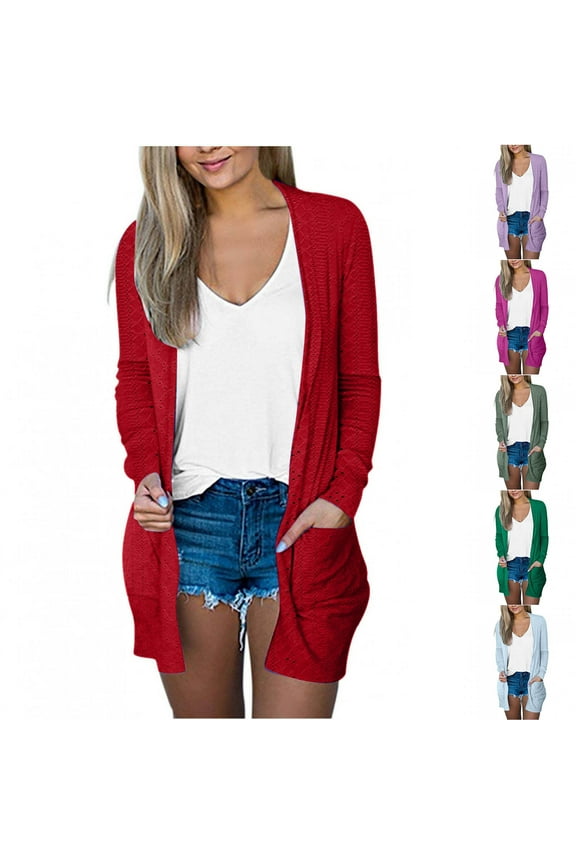 Long Sleeve Cardigans for Women Lightweight Solid Color Open Front Cover Ups with Pockets 2024 Fall Womens Casual Draped Shoulder Duster Cardigan,Green,L