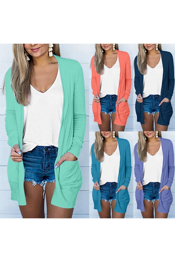 Long Sleeve Cardigans for Women Lightweight Solid Color Open Front Cover Ups with Pockets 2025 Fall Womens Casual Draped Shoulder Duster Cardigan,Orange,L