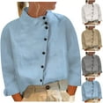 thumbnail image 1 of Dazajoo Long Sleeve Cotton Linen Shirts for Women 2024 Dressy Trendy High Neck Button Down Blouses Womens Casual Solid Color Tops,Khaki,XXL, 1 of 1