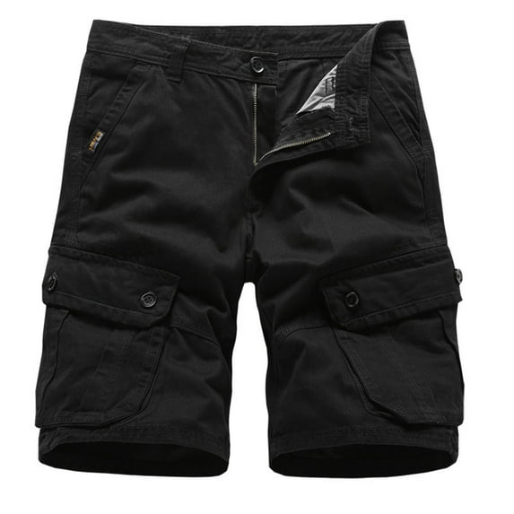 Dazajoo Men's Plus Size Cargo Shorts Summer Fashion Multi-Pockets Relaxed Beach Cotton Short Pants Solid Color Casual Loose Fit Sports Shorts,Black,M