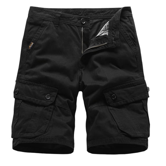 Dazajoo Men's Plus Size Cargo Shorts Summer Fashion Multi-Pockets Relaxed Beach Cotton Short Pants Solid Color Casual Loose Fit Sports Shorts,Black,XXXL