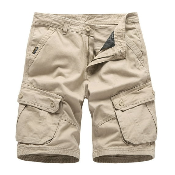 Dazajoo Men's Plus Size Cargo Shorts Summer Fashion Multi-Pockets Relaxed Beach Cotton Short Pants Solid Color Casual Loose Fit Sports Shorts,Khaki,XXXL