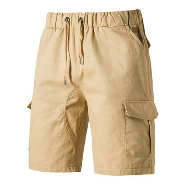 Dazajoo Men's Summer Plus Size Cotton Shorts Overalls Casual Solid Color Multi-Pockets Short Pants 2024 Dressy Casual Loose Fit Five Point Shorts,Khaki,L