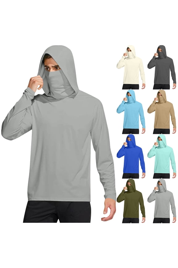 Men's Sun Shirts UPF 50+ Rash Guard Long Sleeve Sun Protection Hoodie SPF UV Fishing Lightweight Athletic Running Pullover,Army Green,L