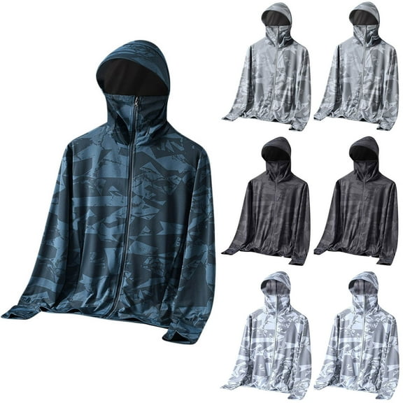 Dazajoo Mens Rash Guard Hoodie with Mask UPF 50  Long Sleeve Sun Shirt Lightweight Outdoor Quick Dry Hooded Fishing Shirts,Gray,XL