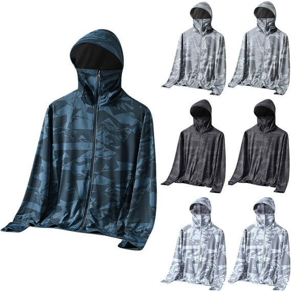 Dazajoo Mens Rash Guard Hoodie with Mask UPF 50+ Long Sleeve Sun Shirt Lightweight Outdoor Quick Dry Hooded Fishing Shirts Vacation Sale,Blue,XXXXXL