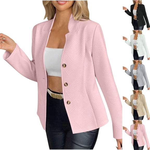Dazajoo Notch Lapel Blazer Women Business Casual Long Sleeve Button Down Suit Jacket Lightweight Office Work Blazers,Pink,S