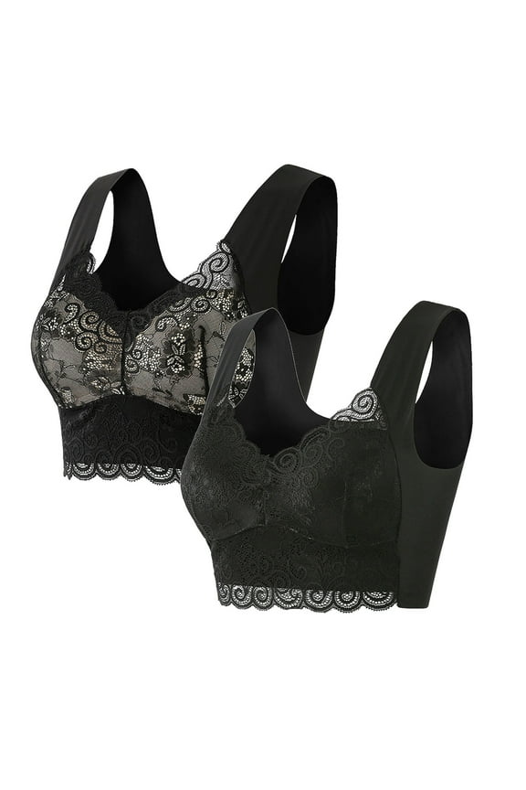 Older Womens Bras Wrap Around,2PC Fashion Woman's Lace Beauty Back Solid Strap Wrap Plus Size Bra Underwear,Black,XL