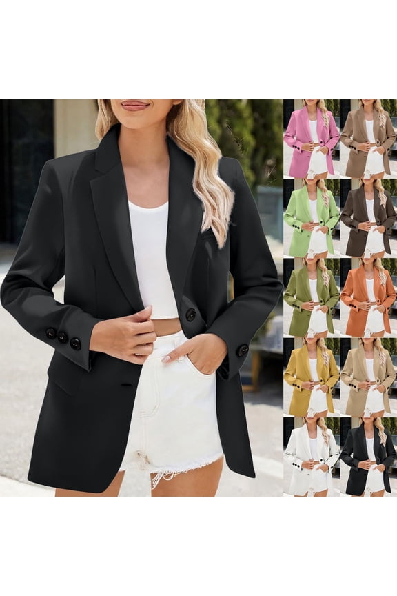 Open Front Blazers for Women Business Casual Work Office Blazer Solid Color Long Sleeve Button Suit Jacket,Mint Green,XL