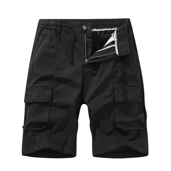 Dazajoo Outdoor Shorts for Men Plus Size Elastic Waist Casual Lightweight Multi-Pockets Short Pants 2024 Summer Mens Dressy Trendy Workout Beach Cotton Shorts,Black,XL