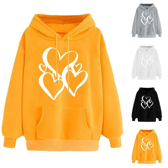 Dazajoo Oversized Hoodies for Women 2024 Cute Heart Print Hooded Sweatshirt Long Sleeve Drop Shoulder Hoodie with Kangaroo Pocket,White,XL