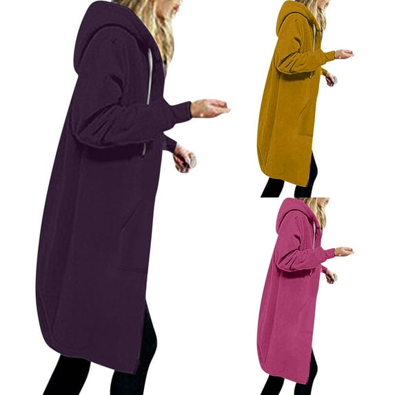 Dazajoo Oversized Hoodies for Women Zip Up Knee Length Tunic Sweatshirts Casual Long Sleeve Hooded Jackets with Pocket,Yellow,XL
