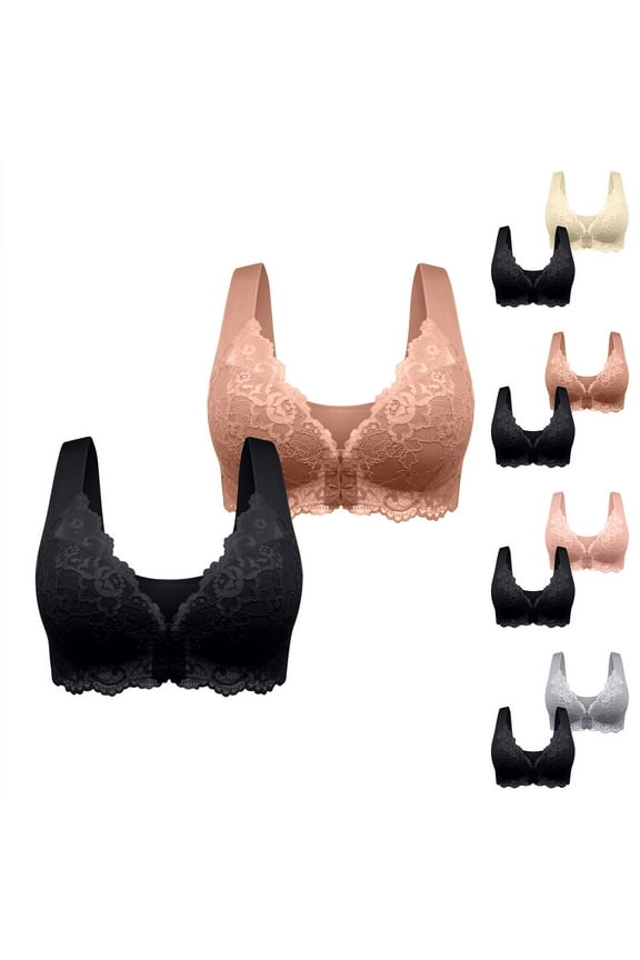 Pack of 2 Front Closure Bra for Womens Cami Lace Comfort Wireless Full Coverage Womens Plus Size Lightweight Breathable Sleep Bra,Beige,XXXXXL