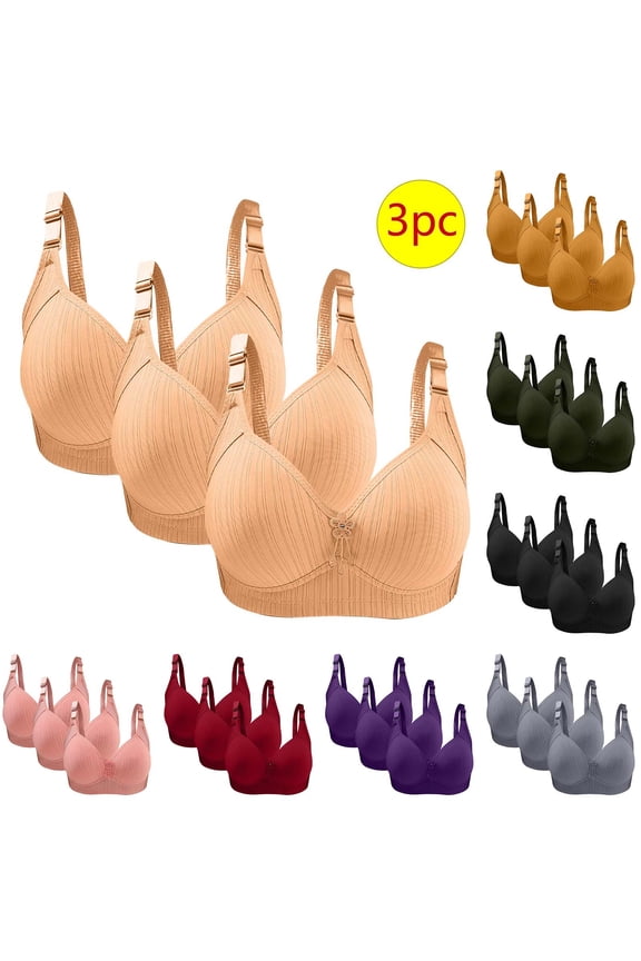Pack of 3 Women Plus Size Bras No Underwire Push Up Pullover Bras Full Coverage Bralettes Wireless Lightweight Soft Everyday Underwear for Women 2024,Purple,44/100