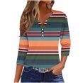thumbnail image 1 of Dazajoo Plus Size 3/4 Sleeve Summer T Shirts for Women Rainbow Striped Henley V Neck Tunic Tops 2024 Womens Baggy Casual Colorblock Blouses,Orange,XXL, 1 of 5