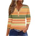 thumbnail image 1 of Dazajoo Plus Size 3/4 Sleeve Tops for Women 2024 Summer Trendy Colorful Striped Henley Shirts Womens Rainbow Colorblock V Neck Tunics,Red,XXXL, 1 of 5