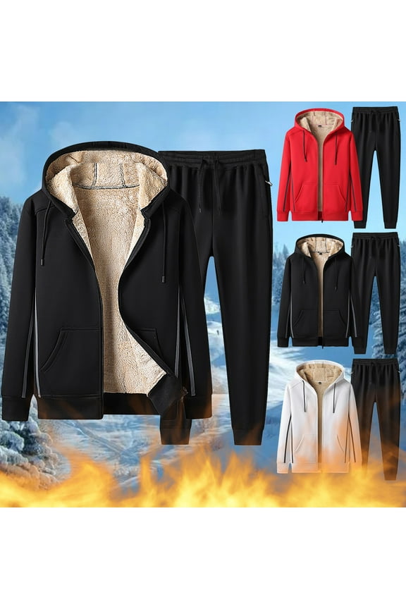 Plus Size Fleece Sweatsuits for Womens Solid Color Plush Thick Zip Up Jacket and Jogger Pants Tracksuit 2024 Winter Womens 2 Piece Workout Outfits Clearance,Black,XXXL