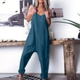 thumbnail image 1 of Dazajoo Plus Size Jumpsuits for Women Casual One Piece Outfits Sleeveless V Neck Loose Fit Overalls Long Harem Rompers Solid Cotton Linen Tank Jumpsuit with Pockets on Clearance Blue XXXL, 1 of 7