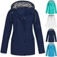 thumbnail image 1 of Dazajoo Plus Size Long Rain Coat for Women Waterproof With Hood Solid Color Long Sleeve Raincoats 2025 Womens Lightweight Outdoor Sport Windproof Coats,Blue,XXXXL, 1 of 4