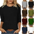 thumbnail image 1 of Dazajoo Plus Size Solid Color 3/4 Sleeve Tops for Women 2024 Summer Crew Neck Shirts Womens Casual Loose Going Out Tees Blouses,Wine,XXXXL, 1 of 5