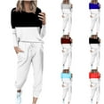 thumbnail image 1 of Dazajoo Plus Size Women 2 Piece Jogger Outfits Sets Color Block Round Neck Long Sleeve Pullover with Drawstring Pockets Pants 2024 Outdoor Sports Lounge Suits,Blue,XXXXXL, 1 of 6