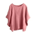 thumbnail image 1 of Dazajoo Women's Loose Linen Bat Sleeve T-Shirts Trendy Lightweight Solid Casual Tees Crew Neck Lightweight Summer Tops,Pink,XXXL, 1 of 6