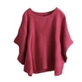 thumbnail image 1 of Dazajoo Plus Size Women Solid Color Short Sleeve T-Shirts Oversized Cotton Linen Round Neck Casual Tunics Shirt 2024 Summer Fashion Flowy Blouses for Women,Red,S, 1 of 6
