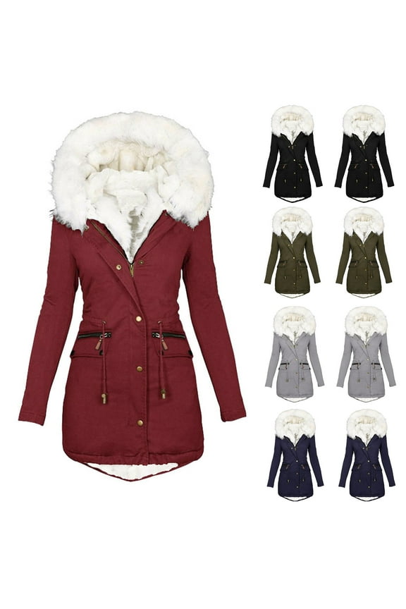 Plus Size Women Warm Winter Coats Fleece Lined Snow Ski Jacket Faux Fur Hood Puffer Down Jackets with Pockets,Navy,XL