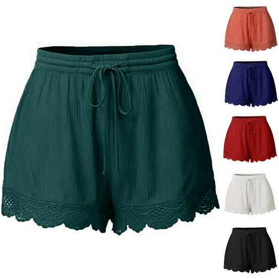 Dazajoo Plus Size Yoga Shorts for Women Summer Casual Elastic Waist Drawstring Shorts 2024 Women's Comfy Lightweight Solid Color Gym Shorts,Green,S