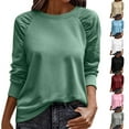 thumbnail image 1 of Dazajoo Puff Long Sleeve Tops for Women Crewneck Solid Pullover Shirts Lightweight Loose Fall Sweatshirts,Pink,XXL, 1 of 10