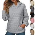 thumbnail image 1 of Dazajoo Quilted Hooded Sweatshirt Women Lightweight Long Sleeve Waffle Knit Hoodies with Pocket 2024 Winter Fall Casual Warm Pullovers,Gray,M, 1 of 7