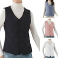 thumbnail image 1 of Dazajoo Quilted Vest Women Plus Size Sleeveless V Neck Sherpa Fleece Jacket Winter Lightweight Warm Snap Button Vests,Pink,XXXL, 1 of 6