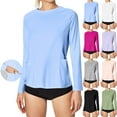 thumbnail image 1 of Dazajoo Rash Guard for Women Sun Protection Long Sleeve Workout Tops with Pockets Breathable Hiking Swim Shirts Holiday Sales,Light Blue,L, 1 of 9