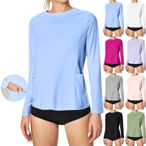 Dazajoo Rash Guard for Women Sun Protection Long Sleeve Workout Tops with Pockets Breathable Hiking Swim Shirts Weekly Sale,Hot Pink,XXL