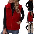 thumbnail image 1 of Dazajoo Red Sherpa Fleece Vest for Women Winter Warm Sleeveless Jacket Lightweight Full Zip Coats Outerwear with Pockets,XL, 1 of 9
