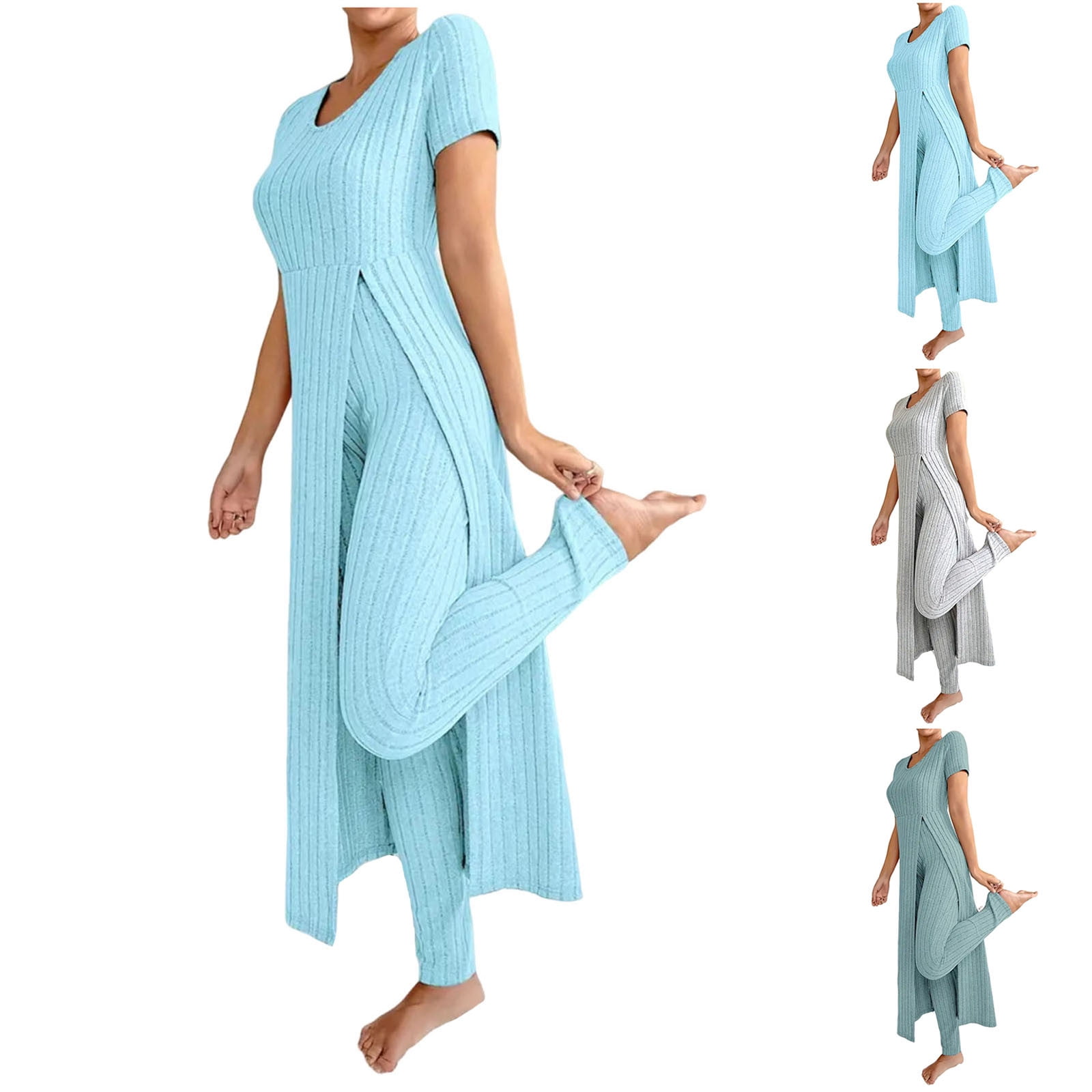 Dazajoo Ribbed Knit 2 Piece Set for Women Casual Long Sleeve Side High — free download